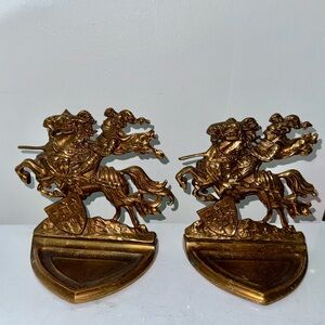 Antique Bronze Knight On Horse Armor Bookends Solid Bronze 19th Century Pair Two
